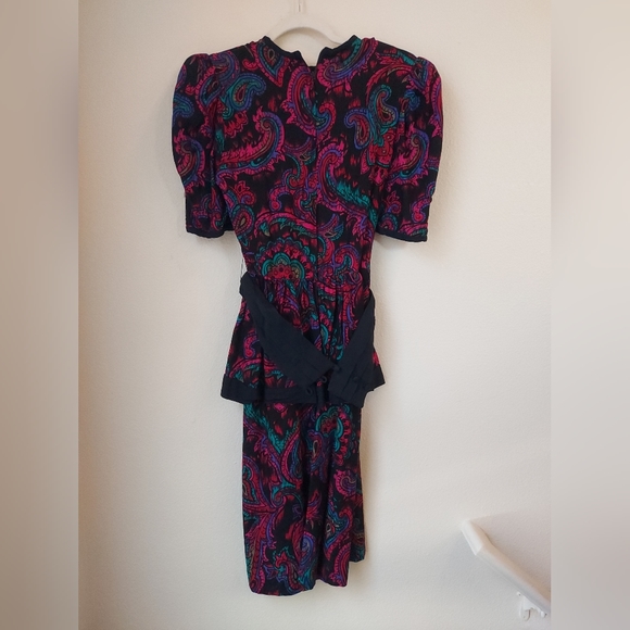 Vintage 80s Robbie Bee Peplum Pencil Dress with Cloth Rose Belt Size 8 - Picture 4 of 12